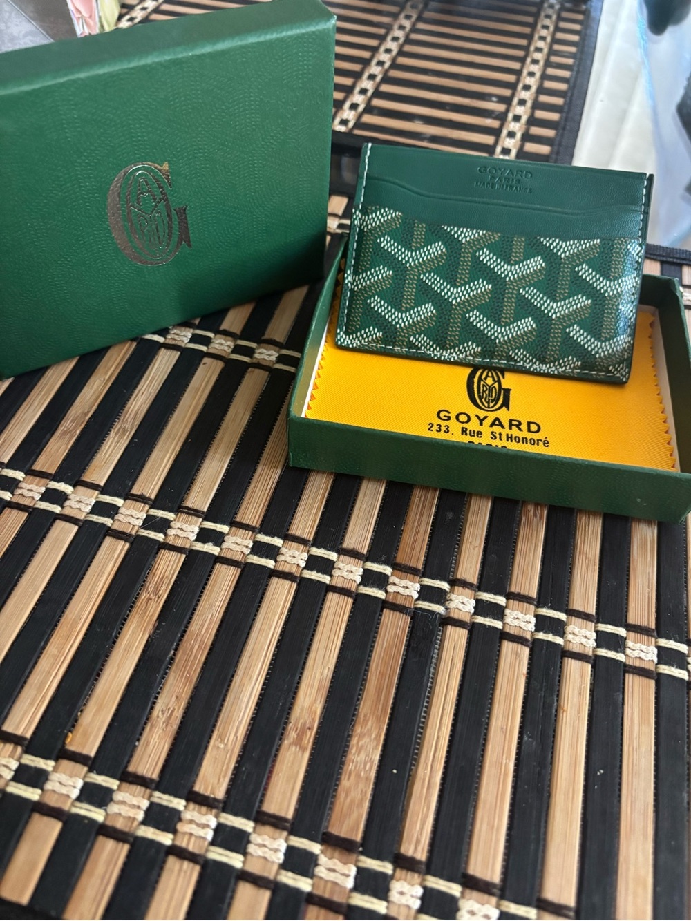 Goyard Green Card Case  ( not original ) with Signature Chevron Print